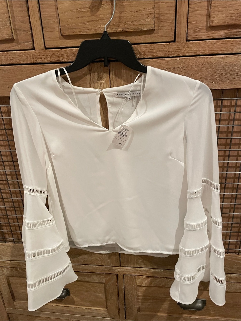 Endless Rose White Bell-Sleeve Lace-Trim Blouse